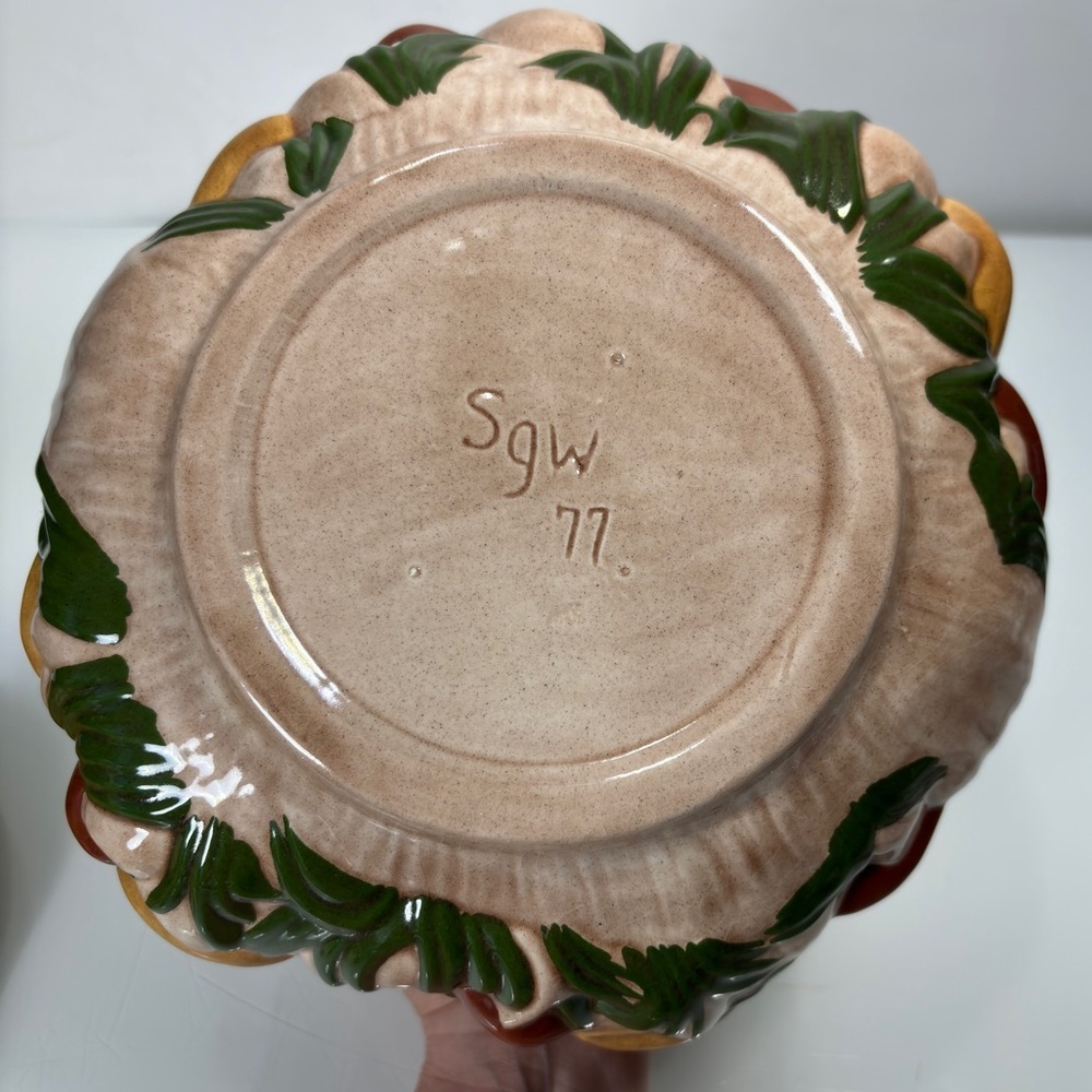 Vintage 70's Brown Red Yellow Large Ceramic Mushroom Soup Tureen - Picture 11 of 14
